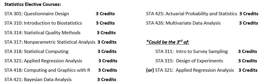 statistics electives advising sheet